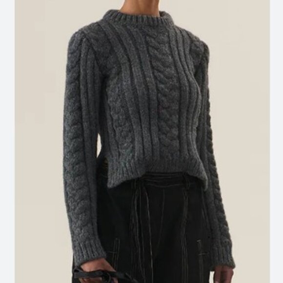 GANNI Cable Knit Alpaca-blend Sweater In Grey, S - Picture 1 of 8